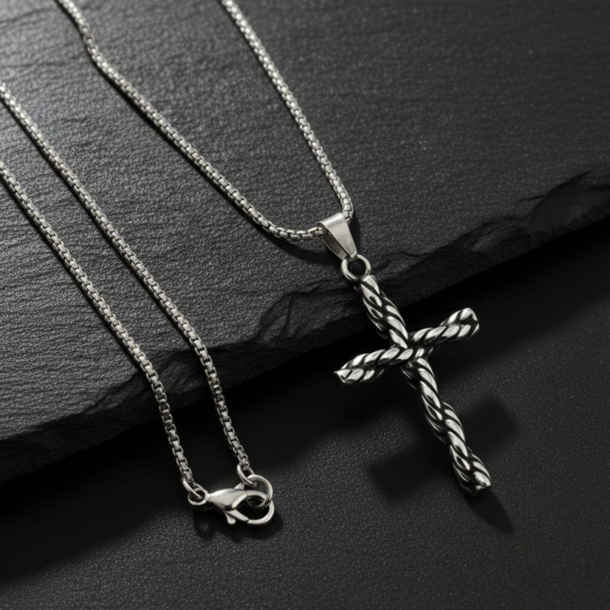 TWIST CROSS - 33mm Titanium Steel Pendant with 24inch Round Box 5mm Chain for Men & Boys - THE MEN THING