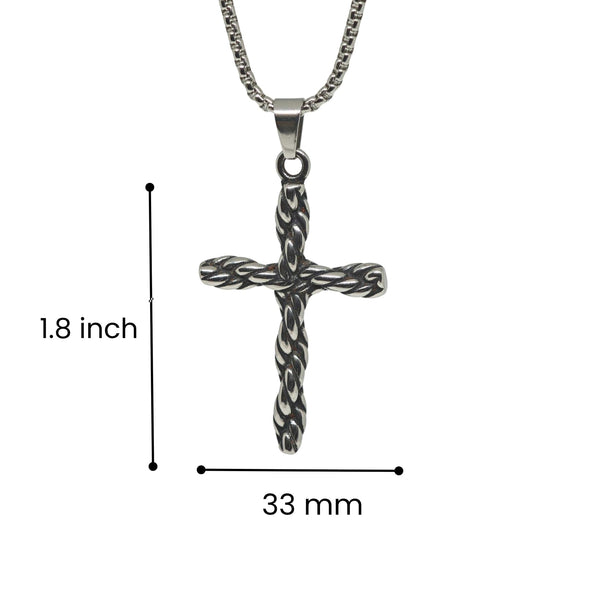 TWIST CROSS - 33mm Titanium Steel Pendant with 24inch Round Box 5mm Chain for Men & Boys