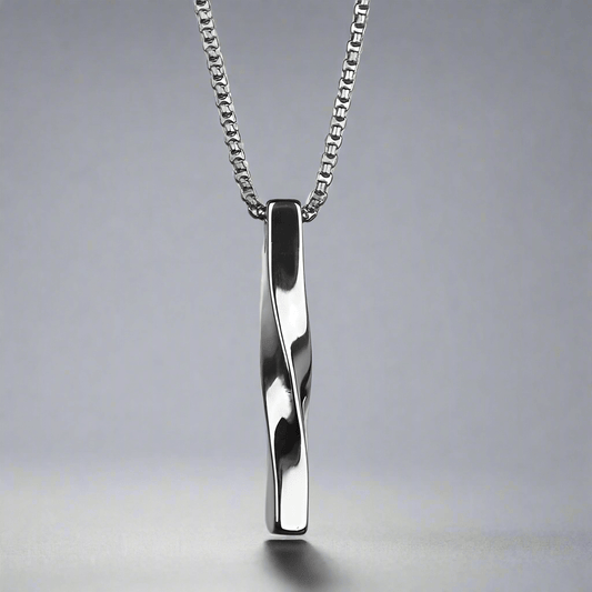 TWISTED CUBOID VERTICAL BAR -  Alloy Pendant with 24inch Round Box Chain, European trending Style for Men & Boys - THE MEN THING