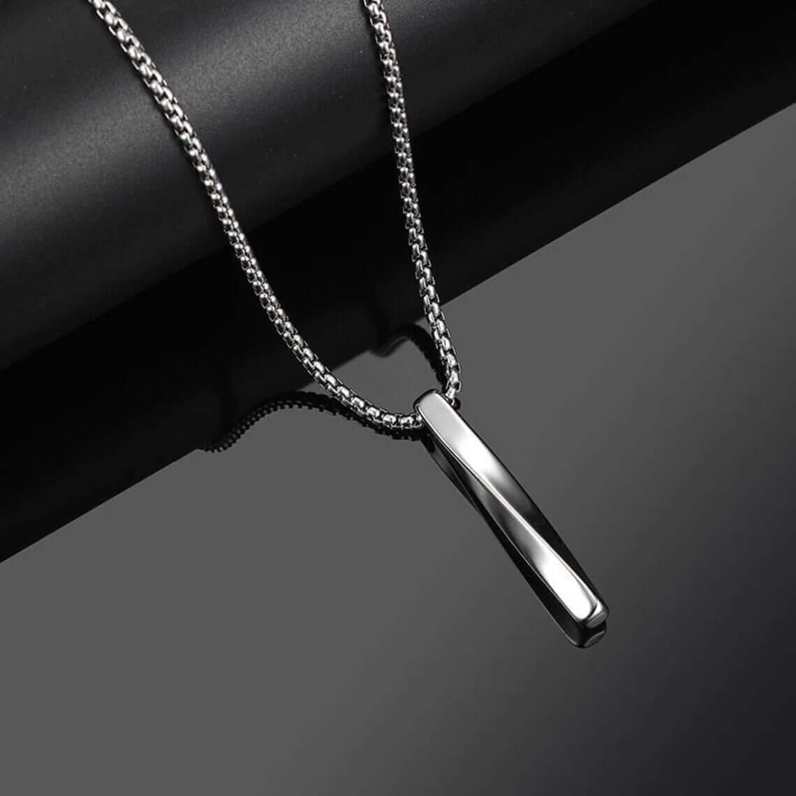 TWISTED CUBOID VERTICAL BAR -  Alloy Pendant with 24inch Round Box Chain, European trending Style for Men & Boys - THE MEN THING