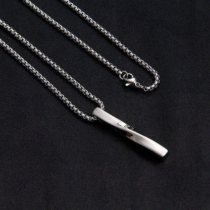 TWISTED CUBOID VERTICAL BAR -  Alloy Pendant with 24inch Round Box Chain, European trending Style for Men & Boys - THE MEN THING
