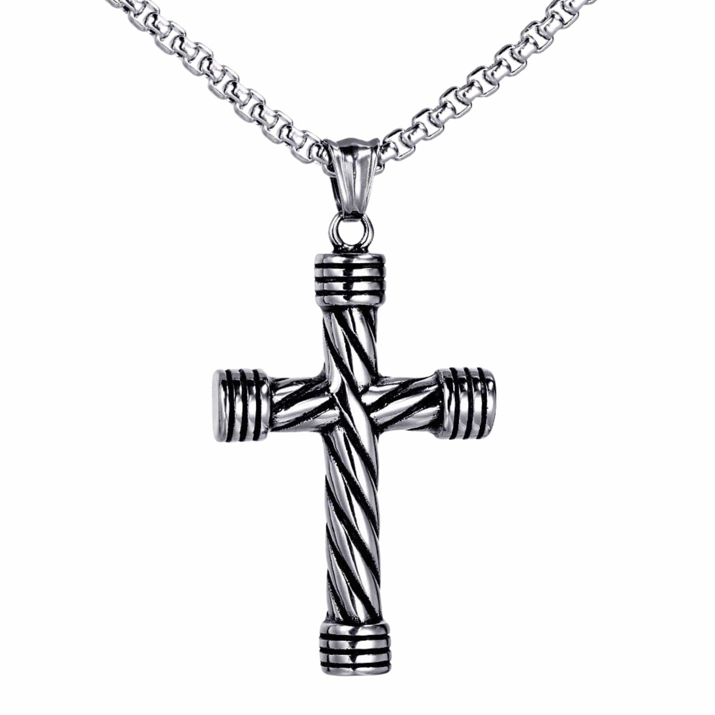 TWISTED GROOVE CROSS - 32mm Pure Titanium Steel Pendant with 27inch Round Box 4mm Chain for Men & Boys — SS Pendant/ Necklace for Men | THE MEN THING