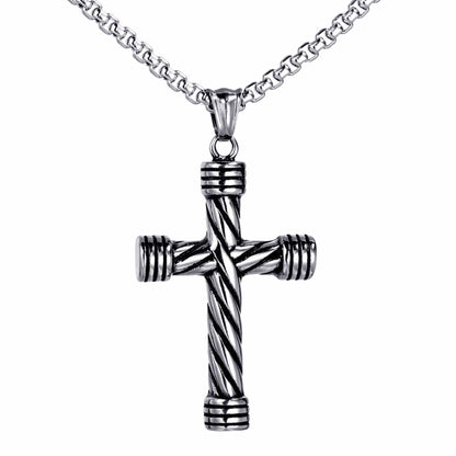 TWISTED GROOVE CROSS - 32mm Pure Titanium Steel Pendant with 27inch Round Box 4mm Chain for Men & Boys — SS Pendant/ Necklace for Men | THE MEN THING
