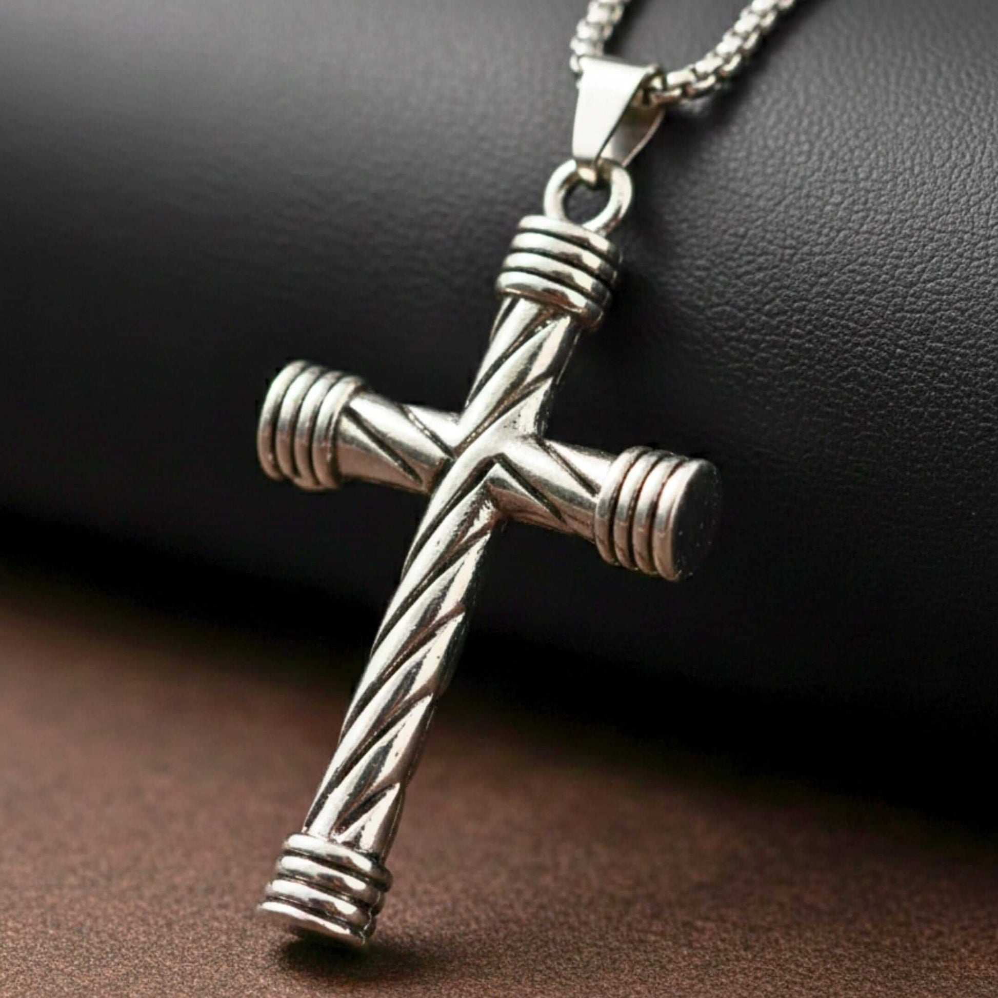 TWISTED GROOVE CROSS - 32mm Pure Titanium Steel Pendant with 27inch Round Box 4mm Chain for Men & Boys — SS Pendant/ Necklace for Men | THE MEN THING