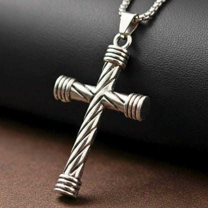 TWISTED GROOVE CROSS - 32mm Pure Titanium Steel Pendant with 27inch Round Box 4mm Chain for Men & Boys — SS Pendant/ Necklace for Men | THE MEN THING