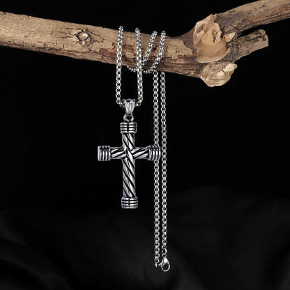 TWISTED GROOVE CROSS - 32mm Pure Titanium Steel Pendant with 27inch Round Box 4mm Chain for Men & Boys — SS Pendant/ Necklace for Men | THE MEN THING