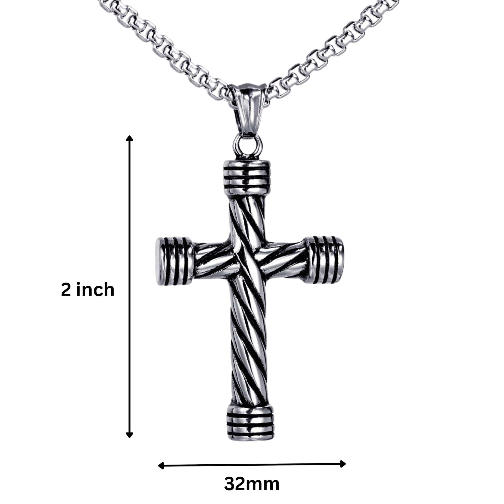 TWISTED GROOVE CROSS - 32mm Pure Titanium Steel Pendant with 27inch Round Box 4mm Chain for Men & Boys — SS Pendant/ Necklace for Men | THE MEN THING