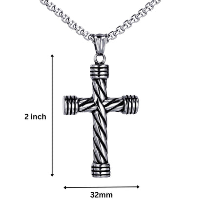 TWISTED GROOVE CROSS - 32mm Pure Titanium Steel Pendant with 27inch Round Box 4mm Chain for Men & Boys — SS Pendant/ Necklace for Men | THE MEN THING