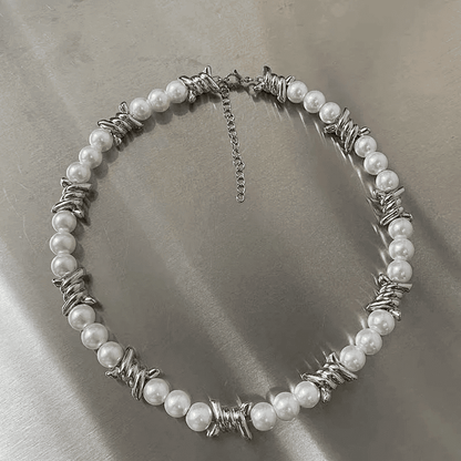 TWISTED KNOT - Italian Styled Pearl with Twist Metal Knot Choker Necklaces for men and boys (20 Inch) - THE MEN THING