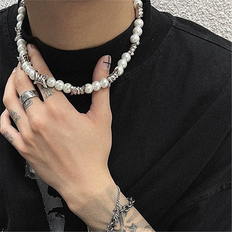 TWISTED KNOT - Italian Styled Pearl with Twist Metal Knot Choker Necklaces for men and boys (20 Inch) - THE MEN THING