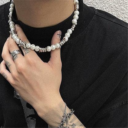 TWISTED KNOT - Italian Styled Pearl with Twist Metal Knot Choker Necklaces for men and boys (20 Inch) - THE MEN THING