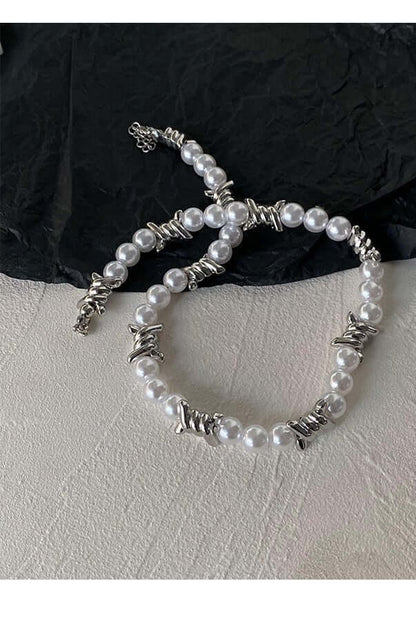 TWISTED KNOT - Italian Styled Pearl with Twist Metal Knot Choker Necklaces for men and boys (20 Inch) - THE MEN THING
