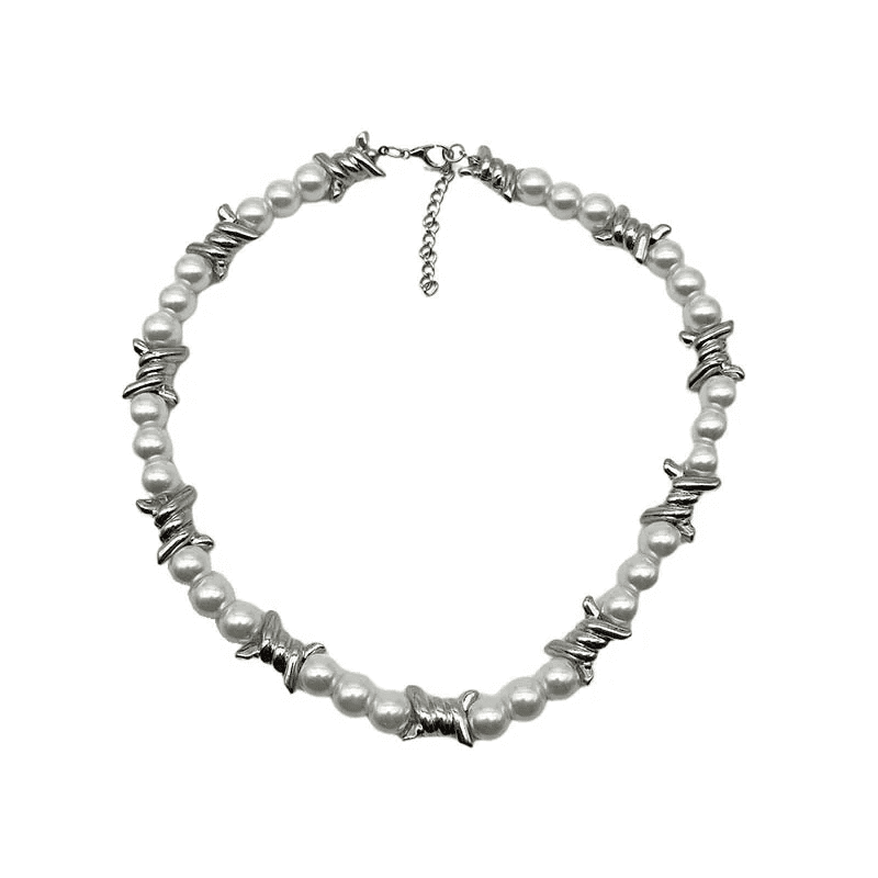 TWISTED KNOT - Italian Styled Pearl with Twist Metal Knot Choker Necklaces for men and boys (20 Inch) - THE MEN THING