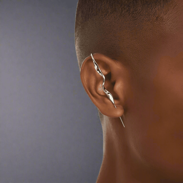 TWISTED SPIRAL - Pure Titanium Steel Ear Crawler Hook Pin Cuff Earrings for Men & Boys (2 Pcs)