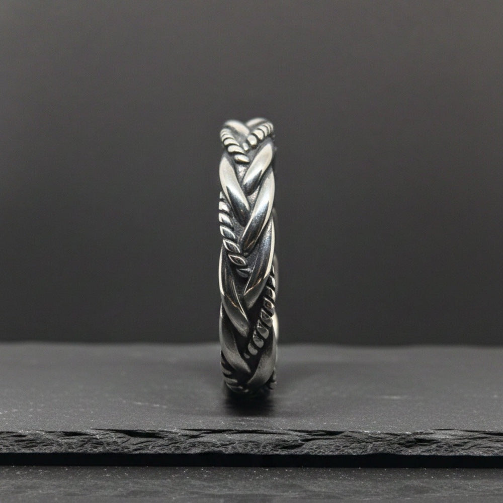 TWISTED TEXTURE - Open Bangle Bracelet (Adjustable) - 12mm Stainless Steel for Men & Boys - THE MEN THING
