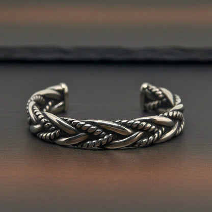TWISTED TEXTURE - Open Bangle Bracelet (Adjustable) - 12mm Stainless Steel for Men & Boys - THE MEN THING