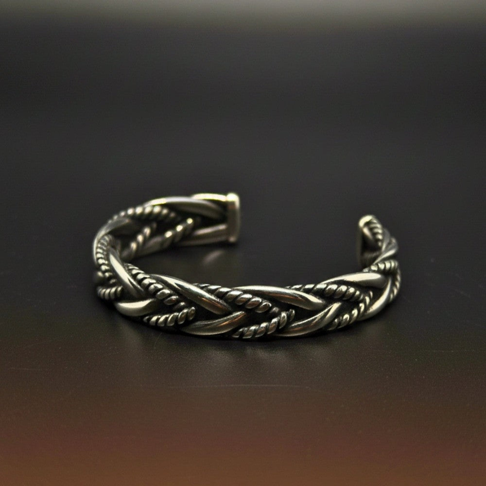 TWISTED TEXTURE - Open Bangle Bracelet (Adjustable) - 12mm Stainless Steel for Men & Boys - THE MEN THING