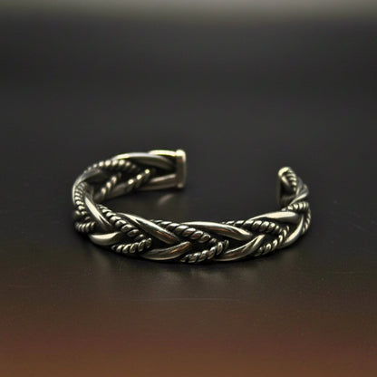 TWISTED TEXTURE - Open Bangle Bracelet (Adjustable) - 12mm Stainless Steel for Men & Boys - THE MEN THING