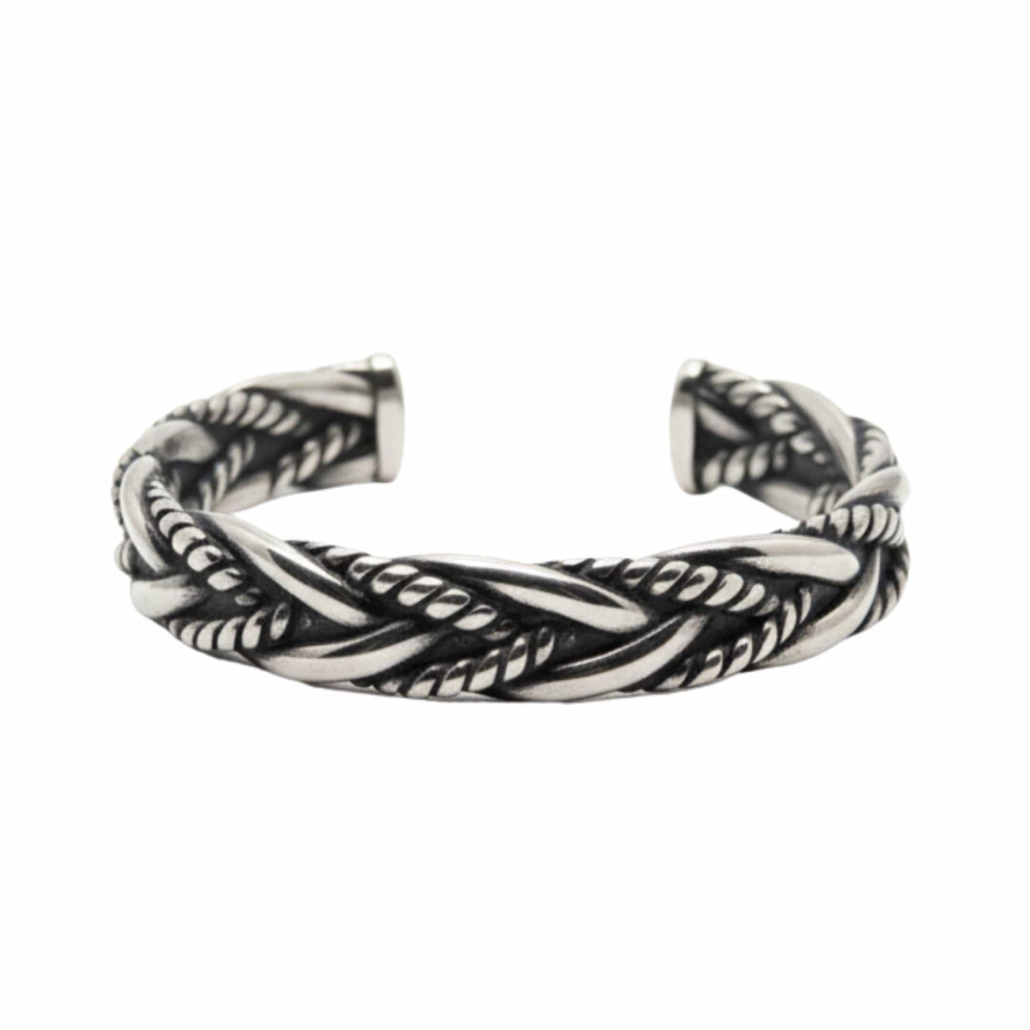TWISTED TEXTURE - Open Bangle Bracelet (Adjustable) - 12mm Stainless Steel for Men & Boys - THE MEN THING