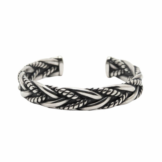TWISTED TEXTURE - Open Bangle Bracelet (Adjustable) - 12mm Stainless Steel for Men & Boys - THE MEN THING