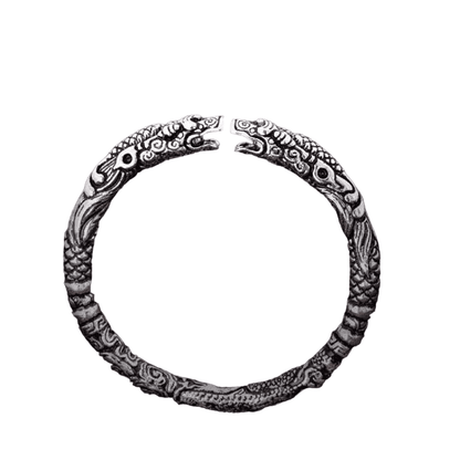 TWO HEADED DRAGON - "7" mm Pure Alloy Silver Cuff Adjustable Bracelet for Men & Boy - THE MEN THING