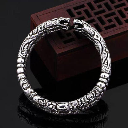TWO HEADED DRAGON - "7" mm Pure Alloy Silver Cuff Adjustable Bracelet for Men & Boy - THE MEN THING