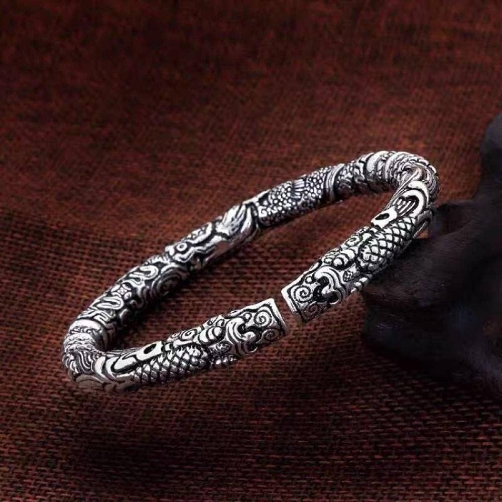 TWO HEADED DRAGON - "7" mm Pure Alloy Silver Cuff Adjustable Bracelet for Men & Boy - THE MEN THING