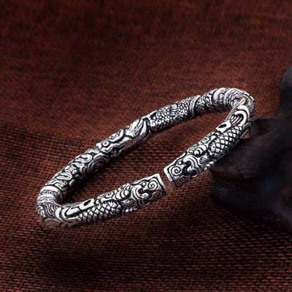 TWO HEADED DRAGON - "7" mm Pure Alloy Silver Cuff Adjustable Bracelet for Men & Boy - THE MEN THING