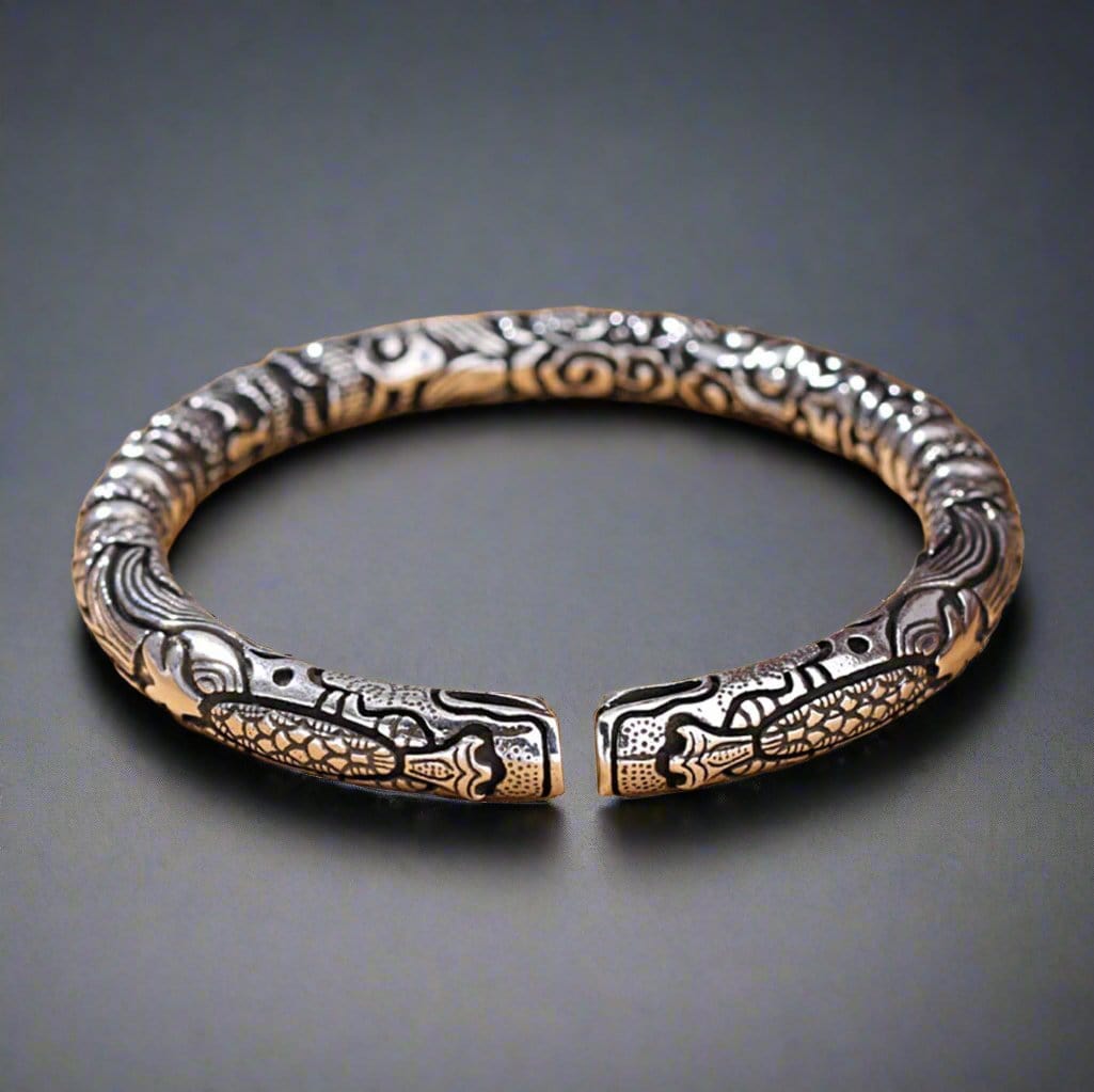 TWO HEADED DRAGON - "7" mm Pure Alloy Silver Cuff Adjustable Bracelet for Men & Boy - THE MEN THING