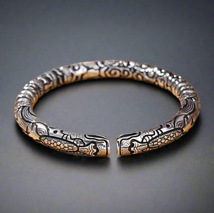 TWO HEADED DRAGON - "7" mm Pure Alloy Silver Cuff Adjustable Bracelet for Men & Boy - THE MEN THING