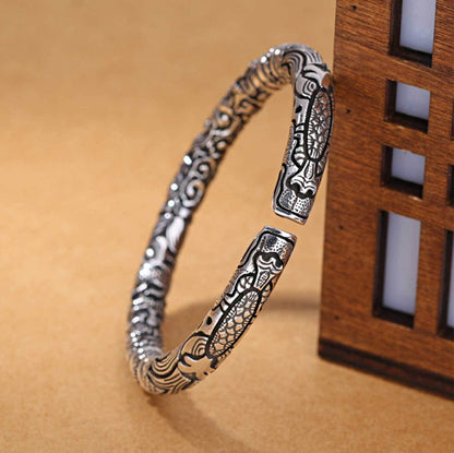 TWO HEADED DRAGON - "7" mm Pure Alloy Silver Cuff Adjustable Bracelet for Men & Boy - THE MEN THING