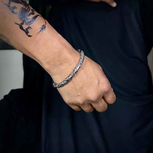 TWO HEADED DRAGON - "7" mm Pure Alloy Silver Cuff Adjustable Bracelet for Men & Boy - THE MEN THING