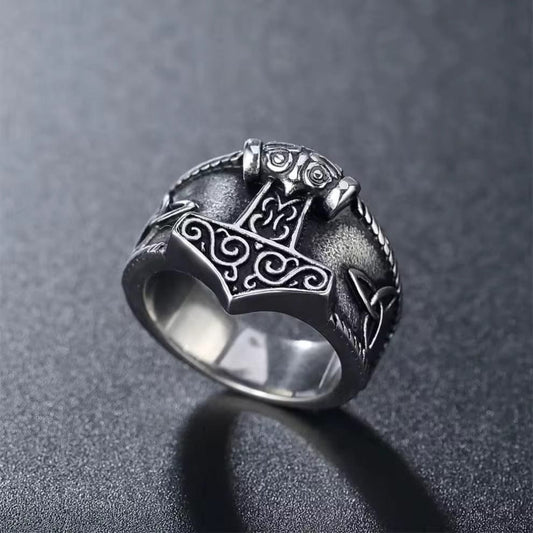 Thor's Hammer Titanium Steel Ring for Men and Boys (Size-21) - THE MEN THING