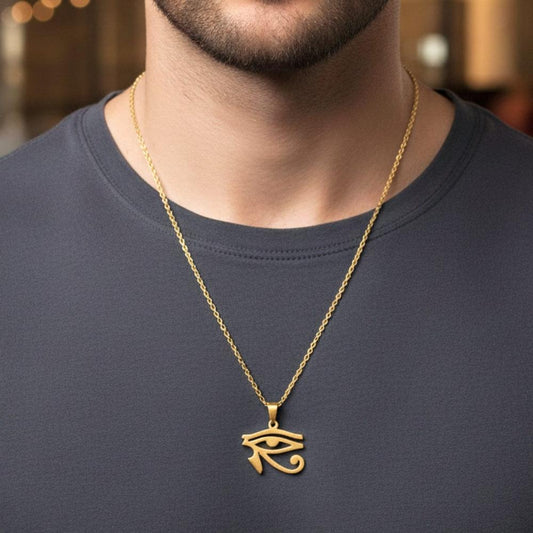 UDJAT EYE GOLD - Pure Titanium Steel Pendant with 24inch Round Box Chain for Men & Boys - THE MEN THING