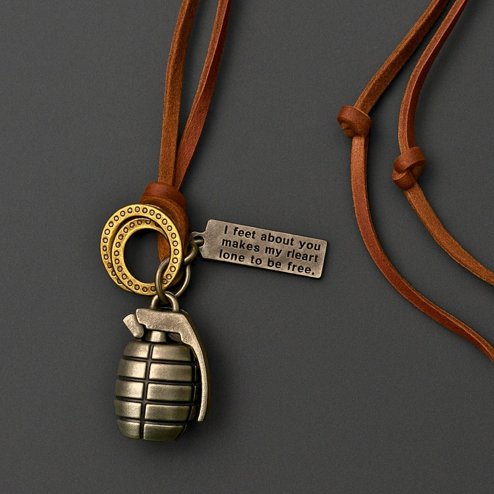 URBAN GRENADE - Titanium Steel Pendant with Adjustable Rope Chain for Men & Boys - THE MEN THING