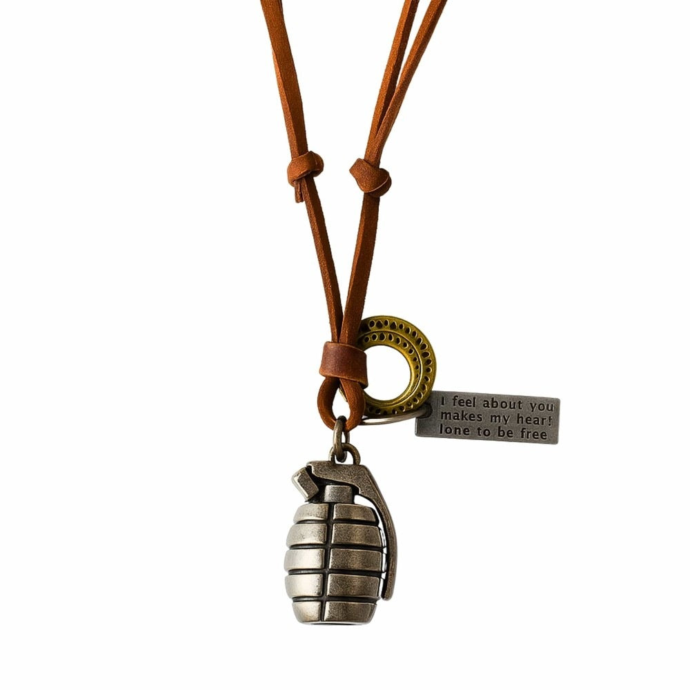 URBAN GRENADE - Titanium Steel Pendant with Adjustable Rope Chain for Men & Boys - THE MEN THING