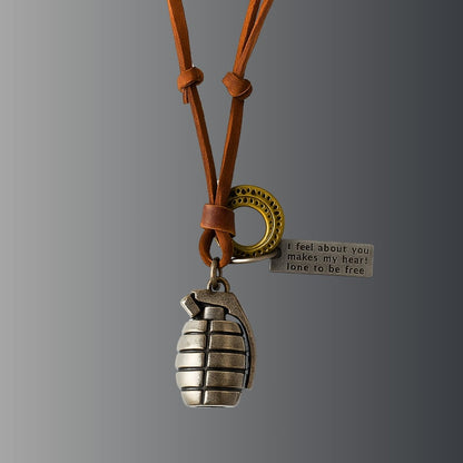 URBAN GRENADE - Titanium Steel Pendant with Adjustable Rope Chain for Men & Boys - THE MEN THING