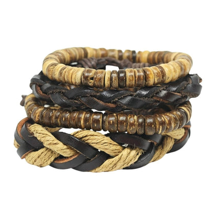 URBAN NOMAD - 4 Pcs Brown Genuine Leather Adjustable Bracelet Set for Men & Boys (8 inch) - THE MEN THING