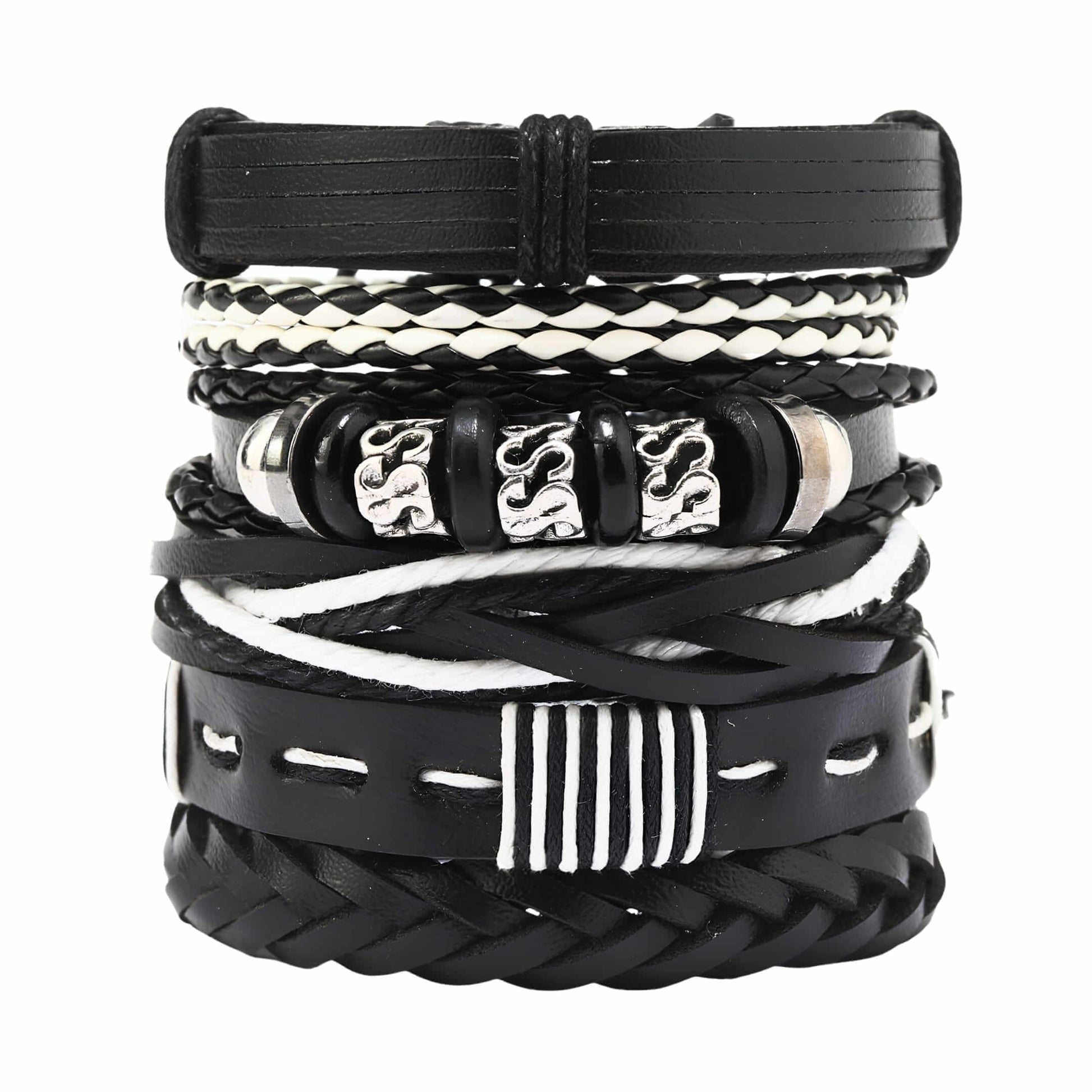 URBAN STACK - 6 Pcs Genuine Leather Adjustable Bracelet for Men & Boys - THE MEN THING