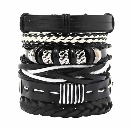 URBAN STACK - 6 Pcs Genuine Leather Adjustable Bracelet for Men & Boys - THE MEN THING