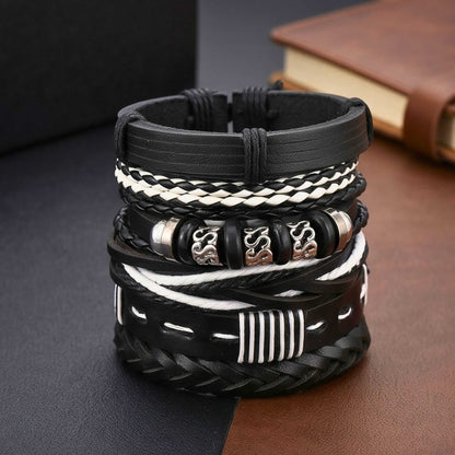 URBAN STACK - 6 Pcs Genuine Leather Adjustable Bracelet for Men & Boys - THE MEN THING