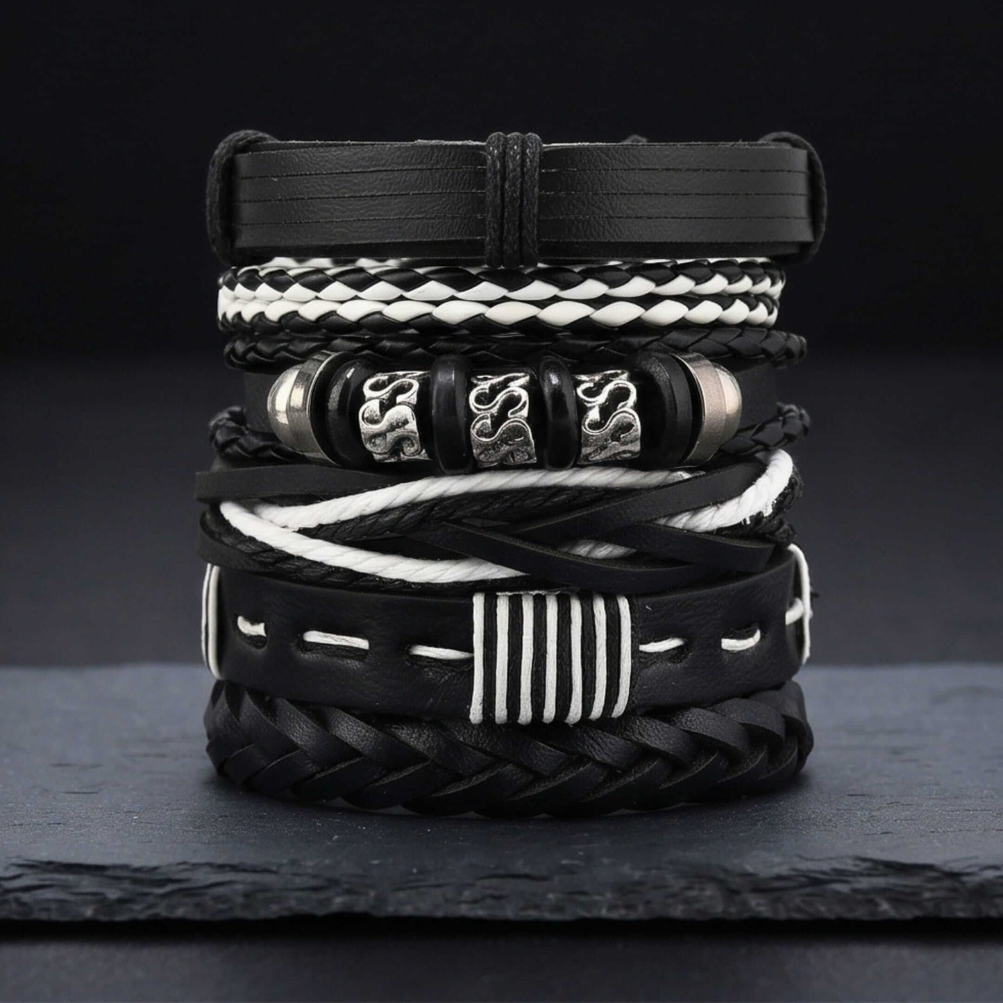 URBAN STACK - 6 Pcs Genuine Leather Adjustable Bracelet for Men & Boys - THE MEN THING