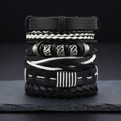 URBAN STACK - 6 Pcs Genuine Leather Adjustable Bracelet for Men & Boys - THE MEN THING