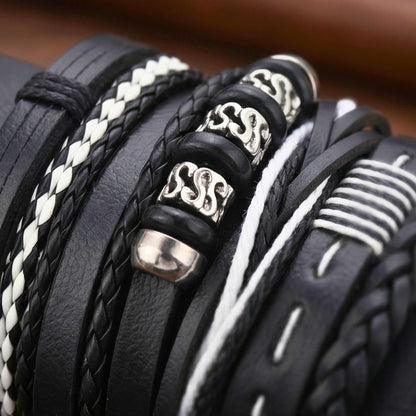 URBAN STACK - 6 Pcs Genuine Leather Adjustable Bracelet for Men & Boys - THE MEN THING