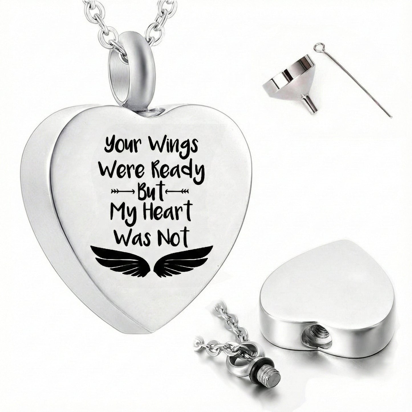 URN HEART - Titanium Steel Pendant with 24inch Round Rolo Chain for Men & Boys - THE MEN THING