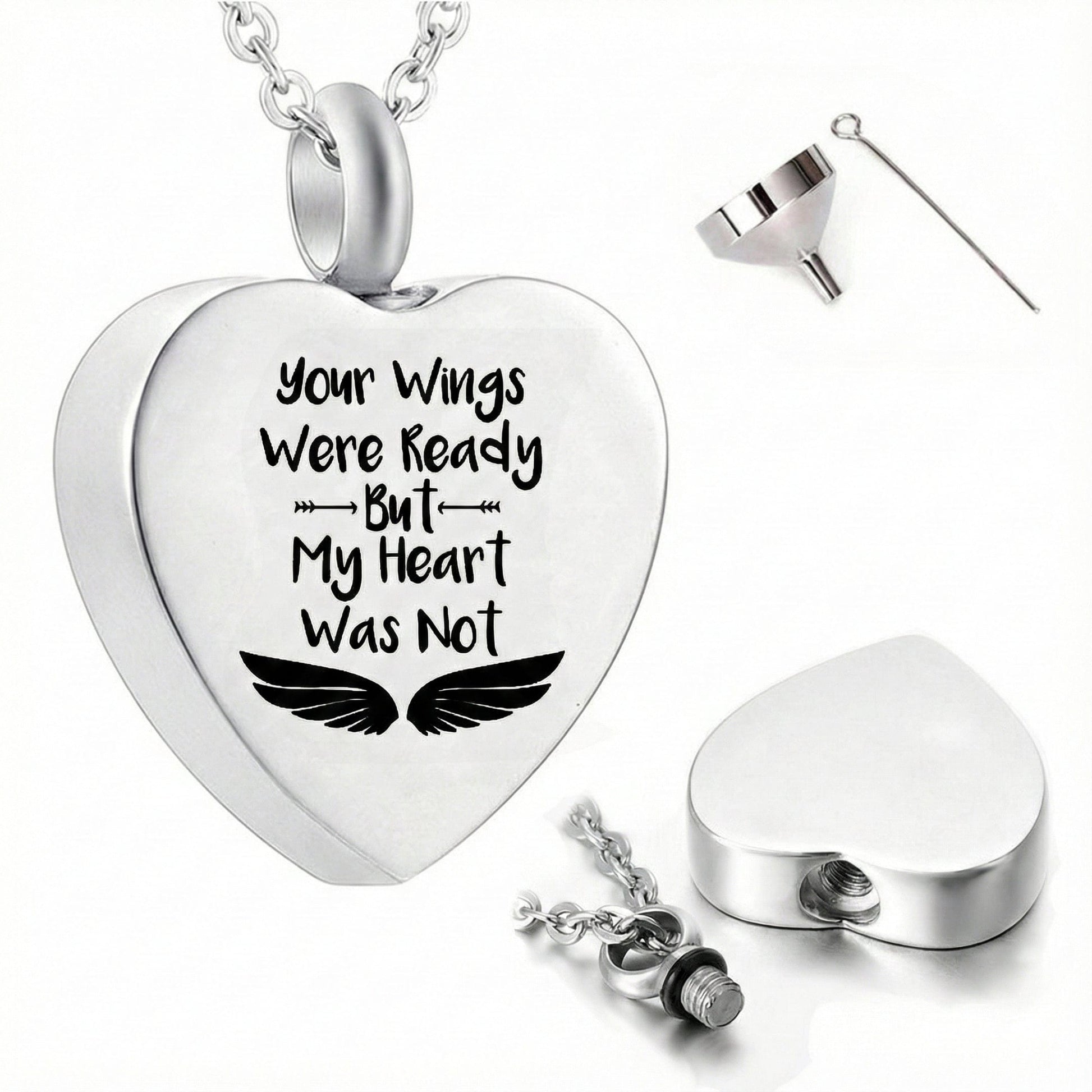 URN HEART - Titanium Steel Pendant with 24inch Round Rolo Chain for Men & Boys - THE MEN THING