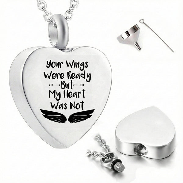 URN HEART - Titanium Steel Pendant with 24inch Round Rolo Chain for Men & Boys