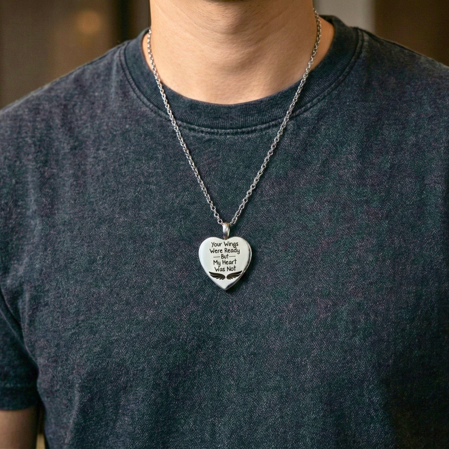 URN HEART - Titanium Steel Pendant with 24inch Round Rolo Chain for Men & Boys - THE MEN THING