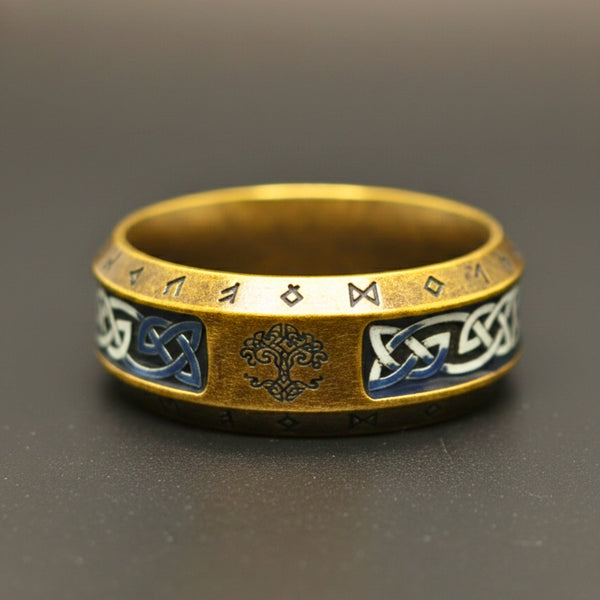 VALKNUT RUNE - Antique Golden Pure Stainless Steel Men’s Antique Golden - Plated Ring (Size : 17-26)