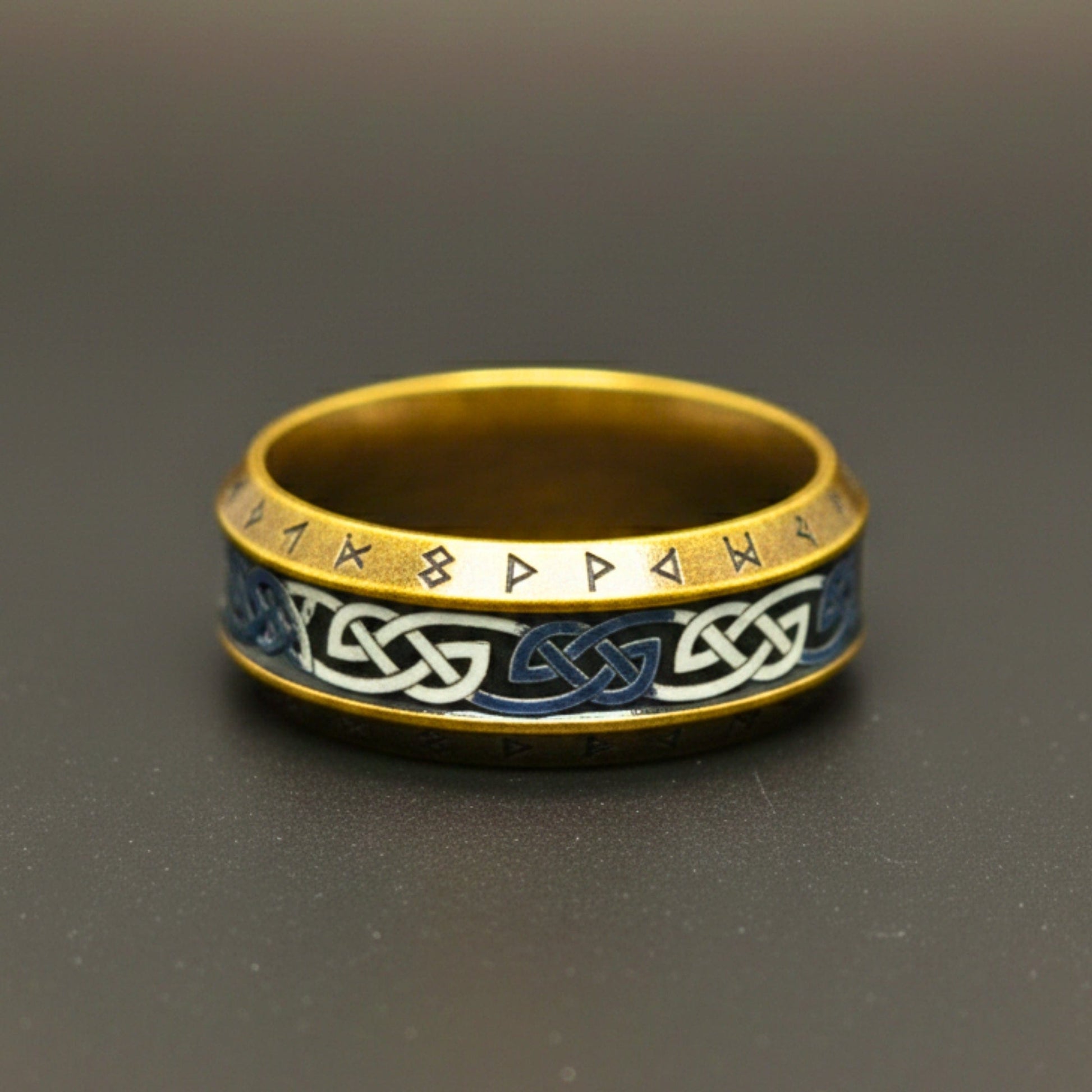 VALKNUT RUNE - Antique Golden Pure Stainless Steel Men’s Antique Golden - Plated Ring (Size : 17-26) - THE MEN THING